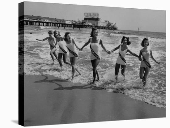 Miss America Candidates Playing in Surf During Contest Period-Peter Stackpole-Premier Image Canvas