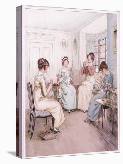 Miss Fanny Is Reading Aloud from the Library Book While Others Sew or Knit-Hugh Thomson-Premier Image Canvas