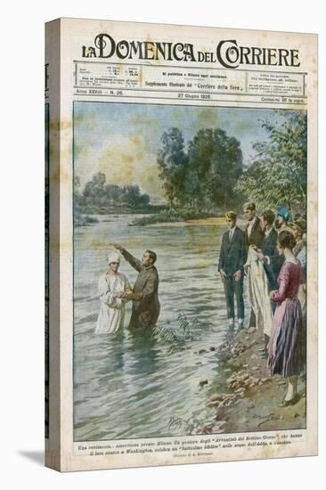 Missionaries of the Seventh Day Adventists Baptise Italian Converts in the River Addo Near Milano-Achille Beltrame-Stretched Canvas