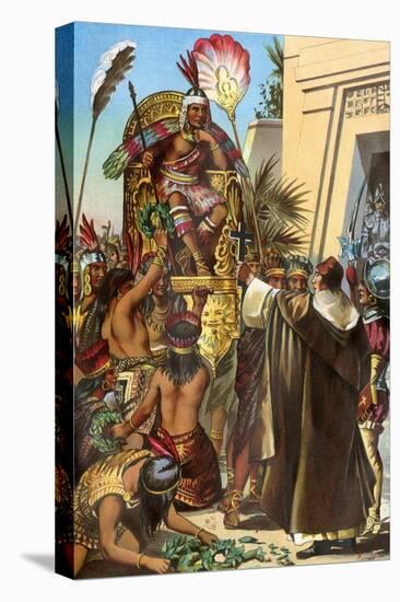 Missionary Father Valverde Addresses the Inca King Atahualpa during the Conquest of Peru, c.1532-null-Premier Image Canvas