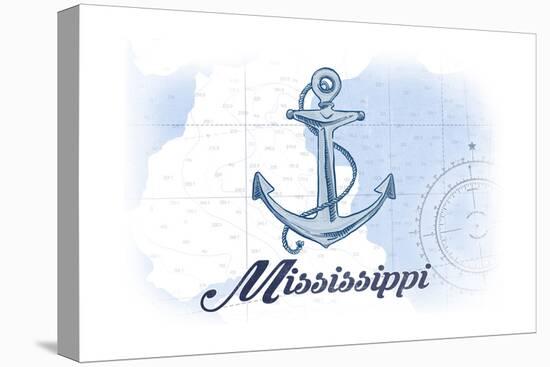 Mississippi - Anchor - Blue - Coastal Icon-Lantern Press-Stretched Canvas