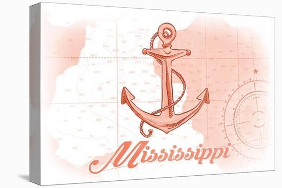 Mississippi - Anchor - Coral - Coastal Icon-Lantern Press-Stretched Canvas