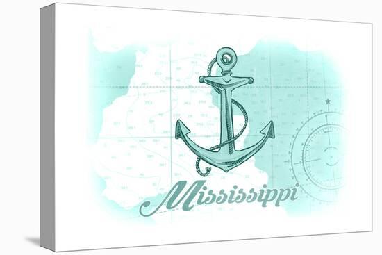 Mississippi - Anchor - Teal - Coastal Icon-Lantern Press-Stretched Canvas