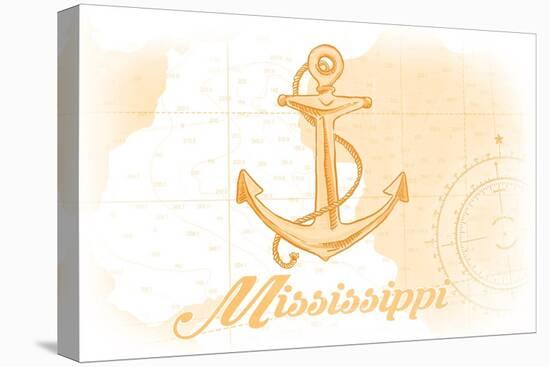Mississippi - Anchor - Yellow - Coastal Icon-Lantern Press-Stretched Canvas
