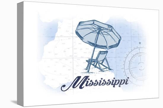 Mississippi - Beach Chair and Umbrella - Blue - Coastal Icon-Lantern Press-Stretched Canvas