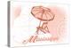 Mississippi - Beach Chair and Umbrella - Coral - Coastal Icon-Lantern Press-Stretched Canvas