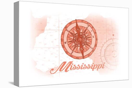 Mississippi - Compass - Coral - Coastal Icon-Lantern Press-Stretched Canvas