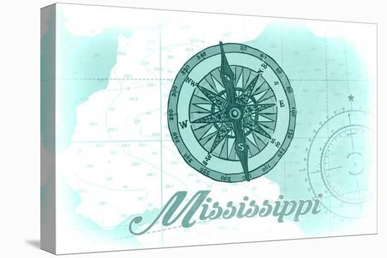 Mississippi - Compass - Teal - Coastal Icon-Lantern Press-Stretched Canvas