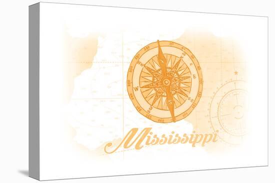 Mississippi - Compass - Yellow - Coastal Icon-Lantern Press-Stretched Canvas