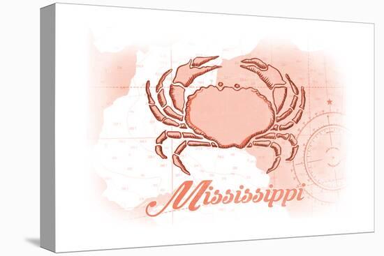 Mississippi - Crab - Coral - Coastal Icon-Lantern Press-Stretched Canvas