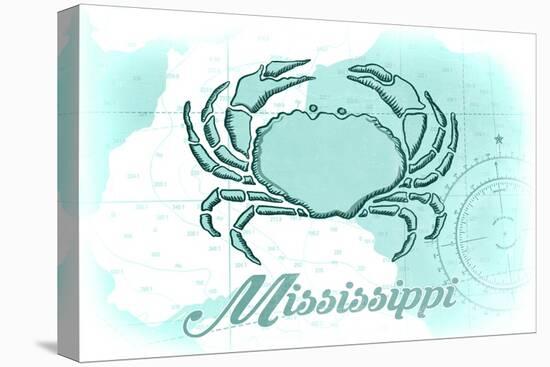 Mississippi - Crab - Teal - Coastal Icon-Lantern Press-Stretched Canvas