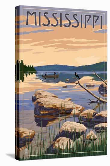 Mississippi - Lake Sunrise Scene-Lantern Press-Stretched Canvas