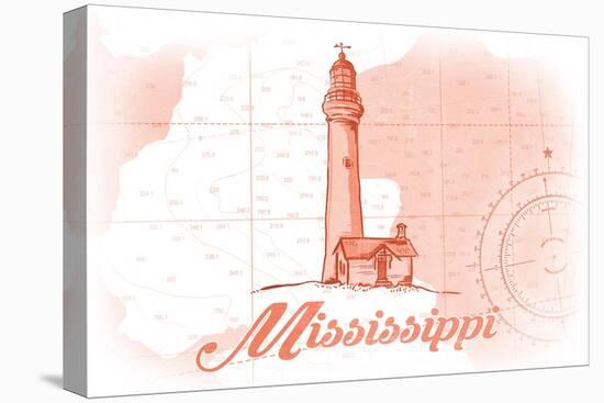 Mississippi - Lighthouse - Coral - Coastal Icon-Lantern Press-Stretched Canvas
