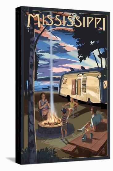 Mississippi - Retro Camper and Lake-Lantern Press-Stretched Canvas