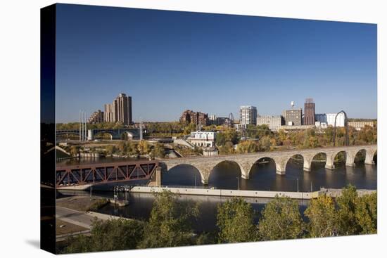 Mississippi River and City Skyline, Minneapolis, Minnesota, USA-Walter Bibikow-Premier Image Canvas