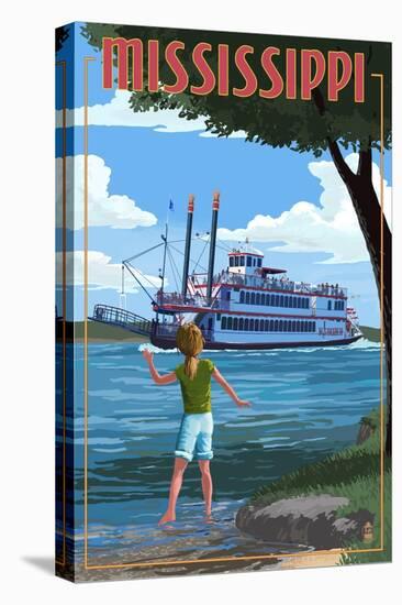 Mississippi - River Boat-Lantern Press-Stretched Canvas