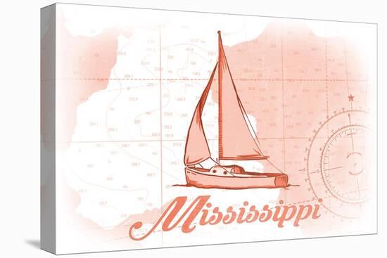 Mississippi - Sailboat - Coral - Coastal Icon-Lantern Press-Stretched Canvas