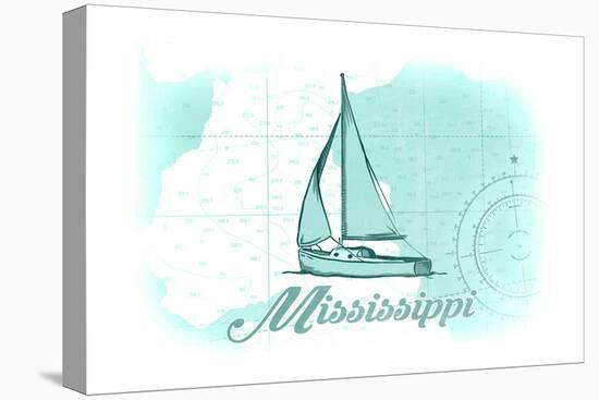 Mississippi - Sailboat - Teal - Coastal Icon-Lantern Press-Stretched Canvas