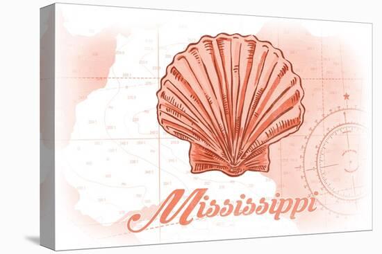 Mississippi - Scallop Shell - Coral - Coastal Icon-Lantern Press-Stretched Canvas