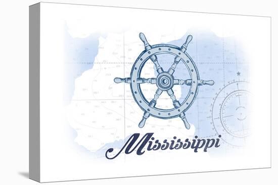 Mississippi - Ship Wheel - Blue - Coastal Icon-Lantern Press-Stretched Canvas