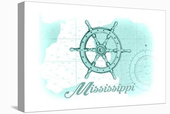 Mississippi - Ship Wheel - Teal - Coastal Icon-Lantern Press-Stretched Canvas