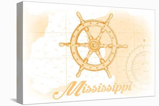 Mississippi - Ship Wheel - Yellow - Coastal Icon-Lantern Press-Stretched Canvas