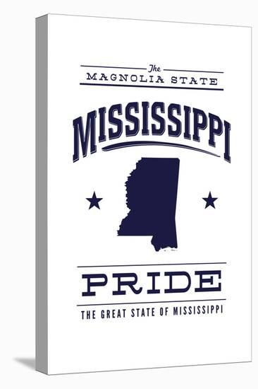 Mississippi State Pride - Blue on White-Lantern Press-Stretched Canvas