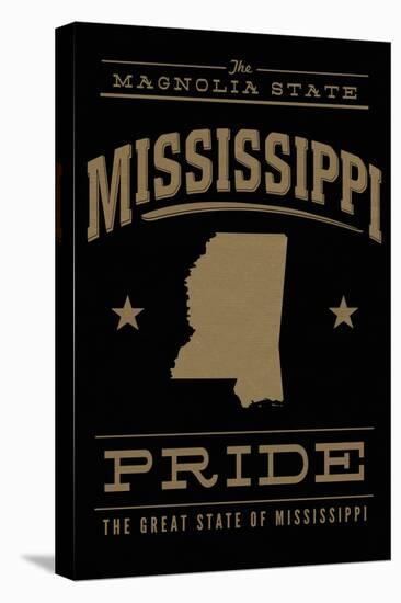 Mississippi State Pride - Gold on Black-Lantern Press-Stretched Canvas