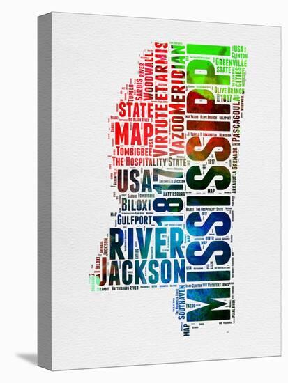 Mississippi Watercolor Word Cloud-NaxArt-Stretched Canvas