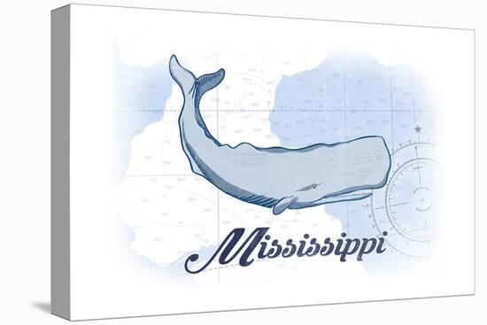 Mississippi - Whale - Blue - Coastal Icon-Lantern Press-Stretched Canvas