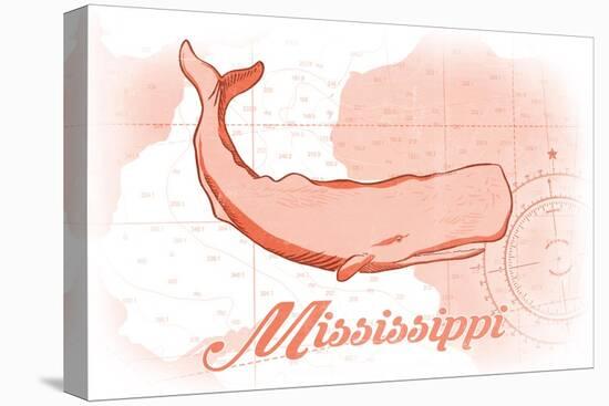 Mississippi - Whale - Coral - Coastal Icon-Lantern Press-Stretched Canvas