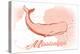Mississippi - Whale - Coral - Coastal Icon-Lantern Press-Stretched Canvas