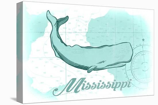Mississippi - Whale - Teal - Coastal Icon-Lantern Press-Stretched Canvas
