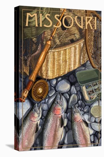 Missouri - Fishing Still Life-Lantern Press-Stretched Canvas