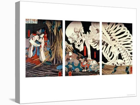Mitsukini Defying the Skeleton Spectre, circa 1845-Kuniyoshi Utagawa-Premier Image Canvas