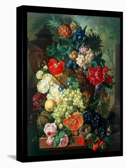 Mixed Flowers and Pineapples in an Urn with a Bird's Nest and a Cat-Jan van Os-Premier Image Canvas