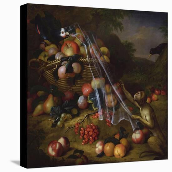 Mixed Fruit with a Monkey, a Parrot, a Jay and Two Finches in Landscapes-Tobias Stranover-Premier Image Canvas