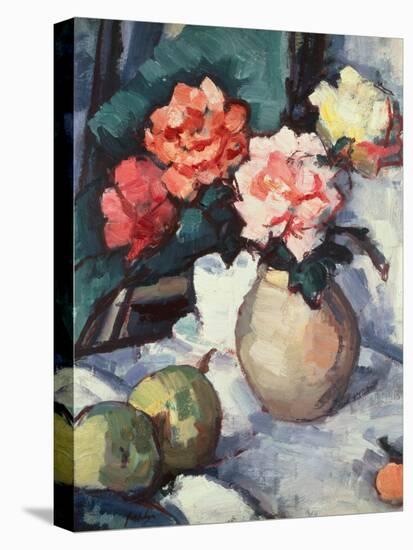 Mixed Roses in a Brown Vase with a Cup, Saucer and Apples, 1928-Samuel John Peploe-Premier Image Canvas