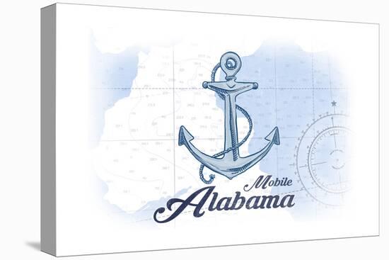 Mobile, Alabama - Anchor - Blue - Coastal Icon-Lantern Press-Stretched Canvas