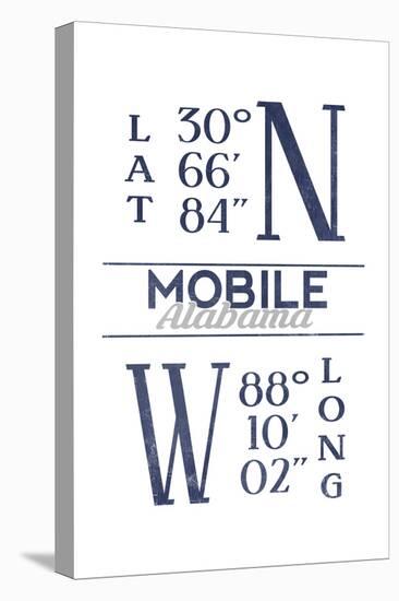 Mobile, Alabama - Latitude and Longitude (Blue)-Lantern Press-Stretched Canvas