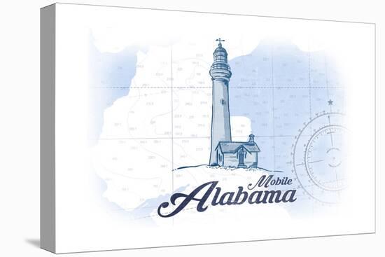 Mobile, Alabama - Lighthouse - Blue - Coastal Icon-Lantern Press-Stretched Canvas