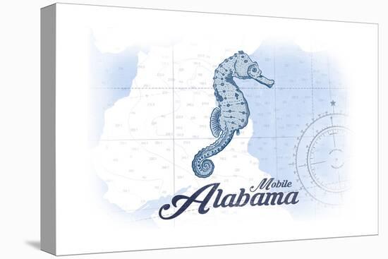 Mobile, Alabama - Seahorse - Blue - Coastal Icon-Lantern Press-Stretched Canvas