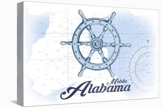 Mobile, Alabama - Ship Wheel - Blue - Coastal Icon-Lantern Press-Stretched Canvas