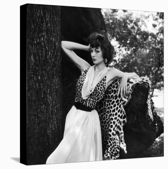 Model Displaying Leopard Print Dress-Nina Leen-Premier Image Canvas