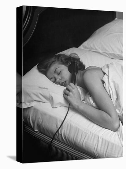 Model Gaby Bouche Talking on the Phone from Her Hotel Room-Nina Leen-Premier Image Canvas