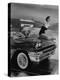 Model Jean Littleton in Swimsuit, Posing as Hood Ornament on the Front of a New de Soto Convertible-Walter Sanders-Premier Image Canvas
