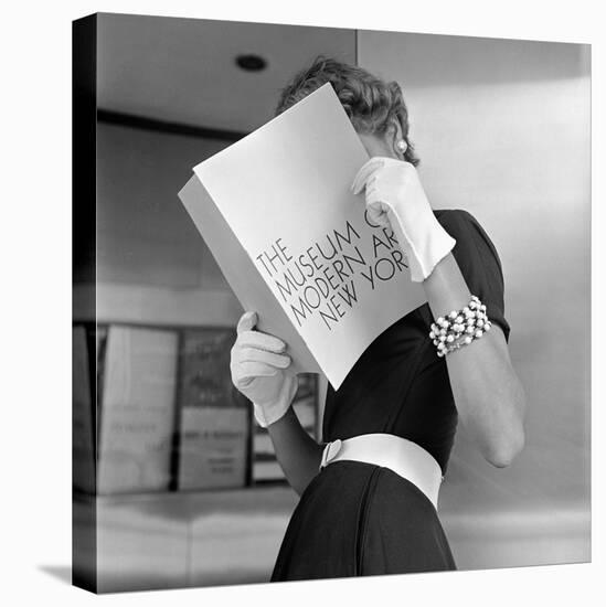 Model Jean Patchett Modeling Cheap White Touches That Set Off Expensive Black Dress-Nina Leen-Premier Image Canvas