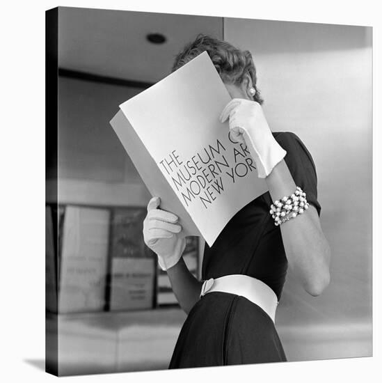 Model Jean Patchett Modeling Cheap White Touches That Set Off Expensive Black Dress-Nina Leen-Premier Image Canvas
