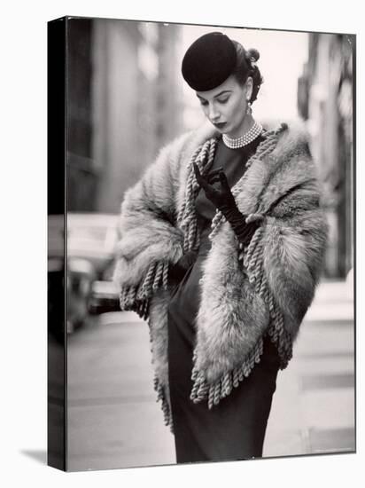 Model Wearing a Fringed Shawl Made of Natural Norwegian Blue Fox, Selling For $750-Gordon Parks-Premier Image Canvas