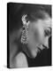 Model Wearing Long 3 1/4 Inch Faux Diamond Earrings-Nina Leen-Premier Image Canvas